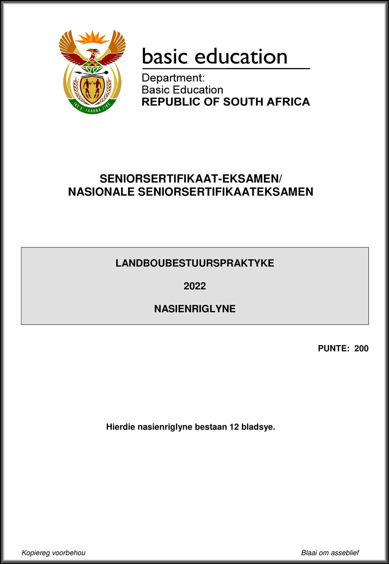 Grade 12 Landboubestuurspraktyke past paper 2022 – agricultural management practices may june 2022 mg afr gr12