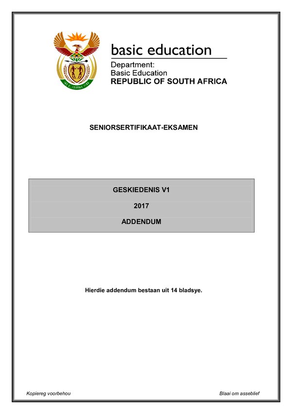 Grade 12 Afrikaans past paper 2016 – Paper 1 Addendum (Afrikaans) gr12