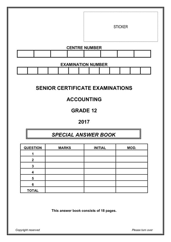 Paper 1 Answer Book (English) Gr12