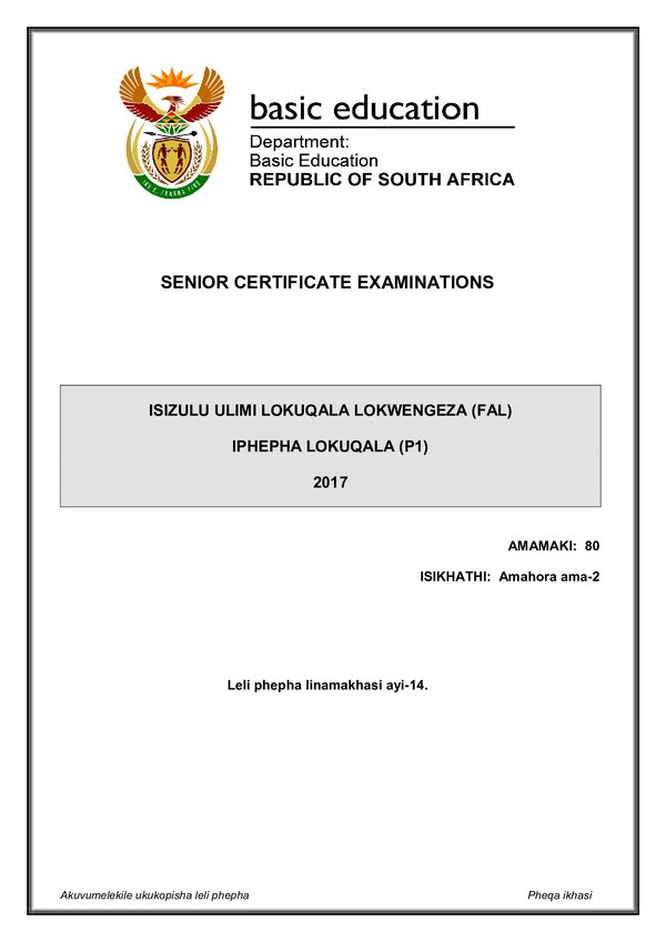 Isizulu Fal P1 Gr12
