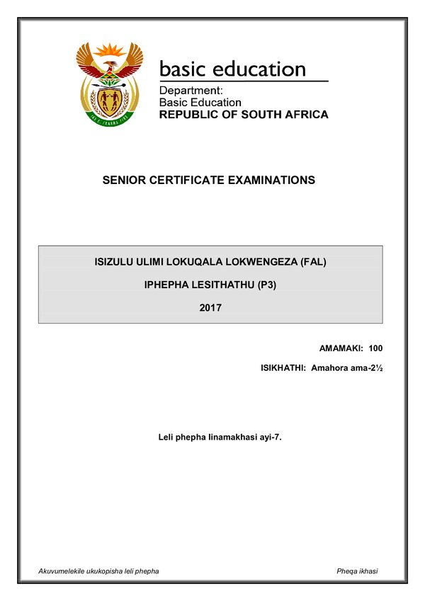Isizulu Fal P3 Gr12