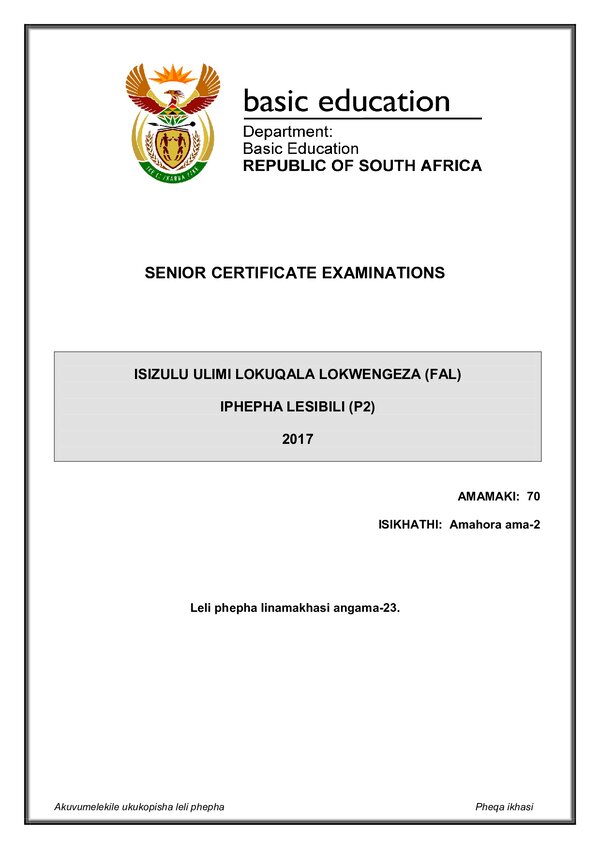 Grade 12 isiZulu past paper 2017 – IsiZulu FAL P2 gr12
