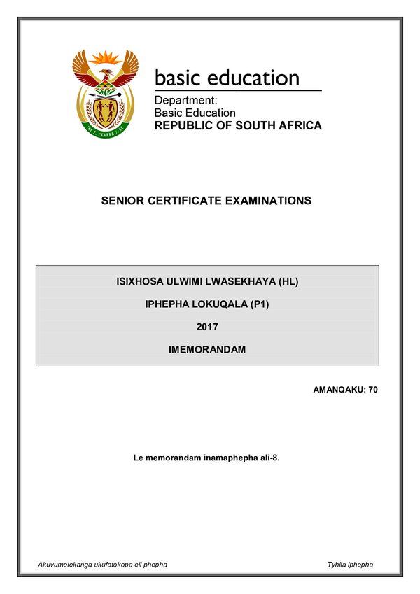 Isixhosa Hl P1 Memo Gr12