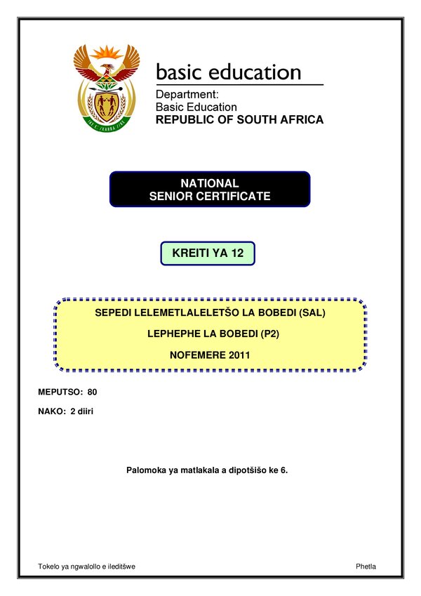 Grade 12 Sepedi past paper 2007 – Sepedi SAL P2 gr12