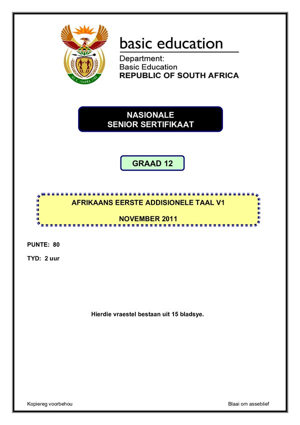 Grade 12 Afrikaans past paper 2010 – Afrikaans FAL P1 gr12