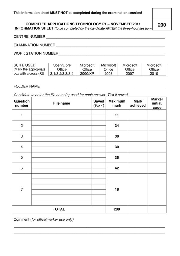 P1 Information Sheet (Afrikaans) Gr12