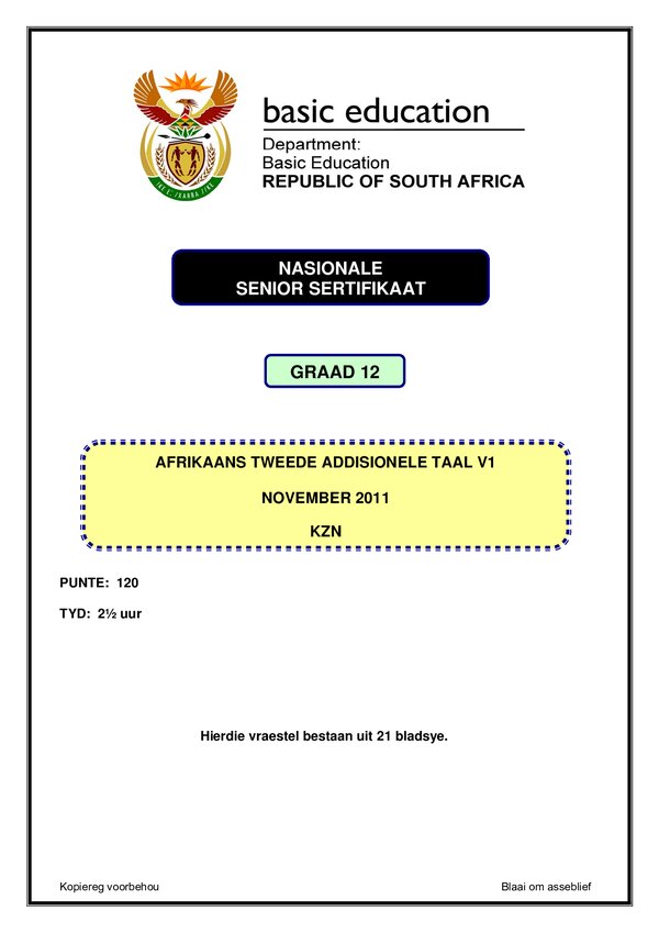 Afrikaans Sal P1 (Kwazulu Natal) Gr12
