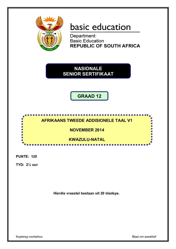 Grade 12 Afrikaans past paper 1992 – Afrikaans SAL P1 (Limpopo) gr12