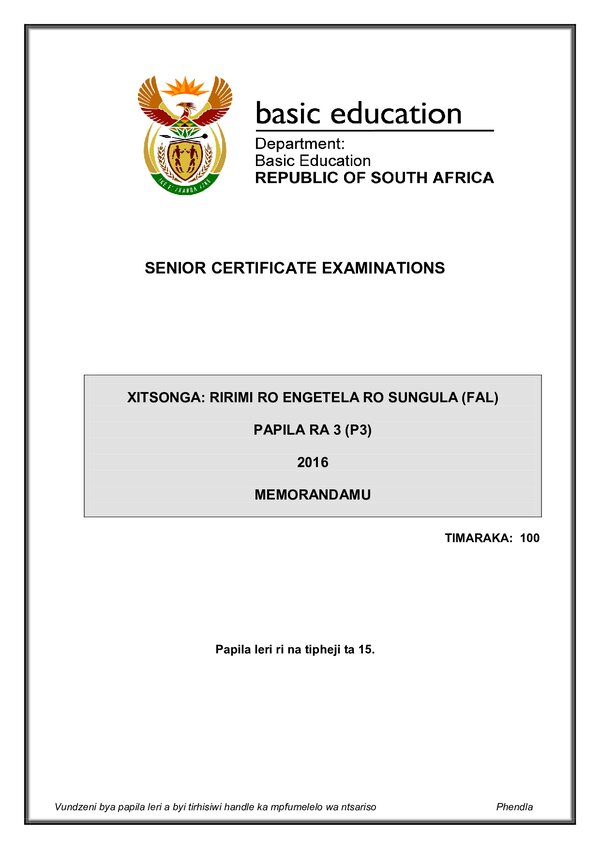 Xitsonga Fal P3 Memo Gr12