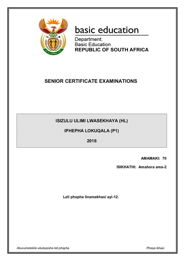 Isizulu Hl P1 Gr12