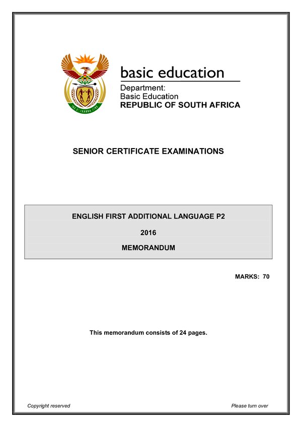 English Fal P2 Memo Gr12
