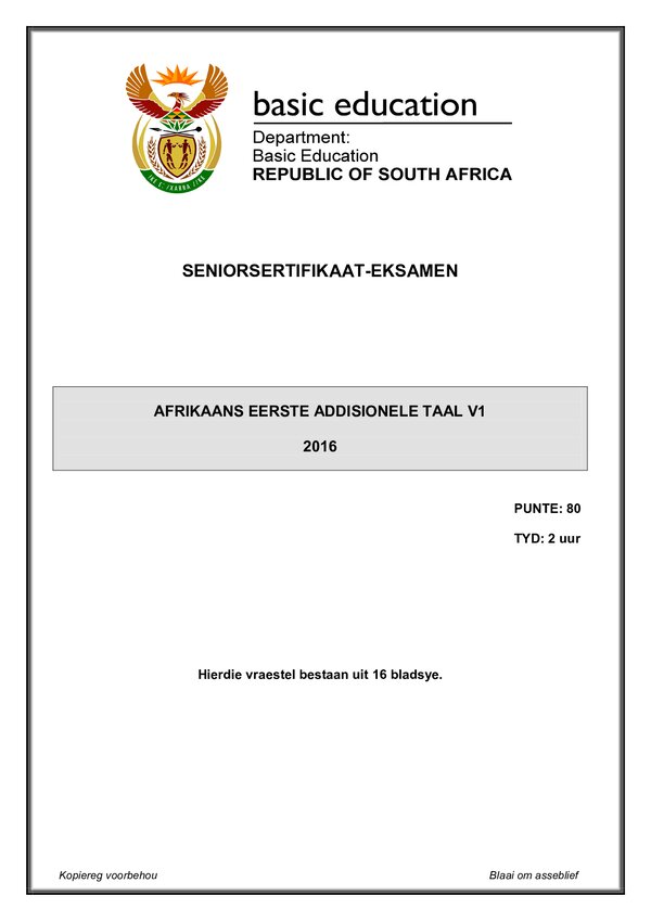 Grade 12 Afrikaans past paper 2015 – Afrikaans FAL P1 gr12