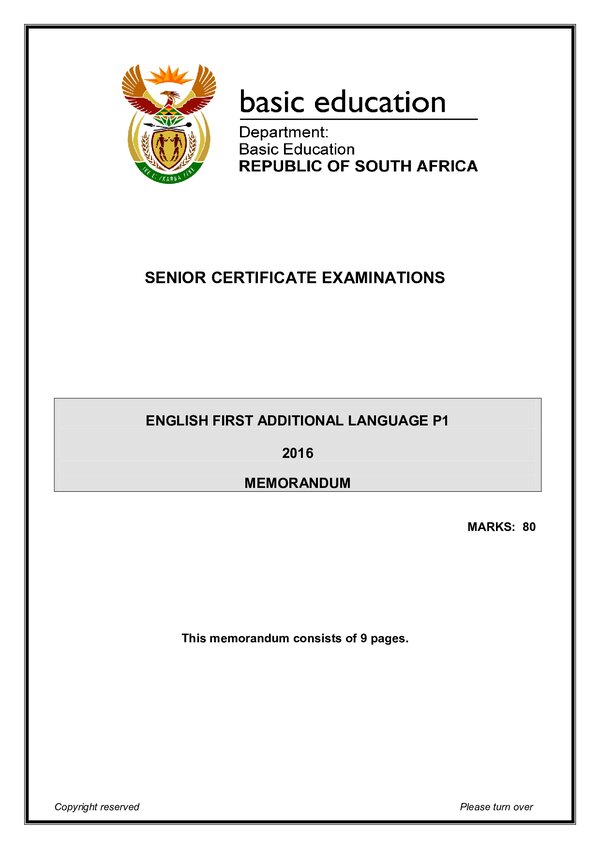 English Fal P1 Memo Gr12