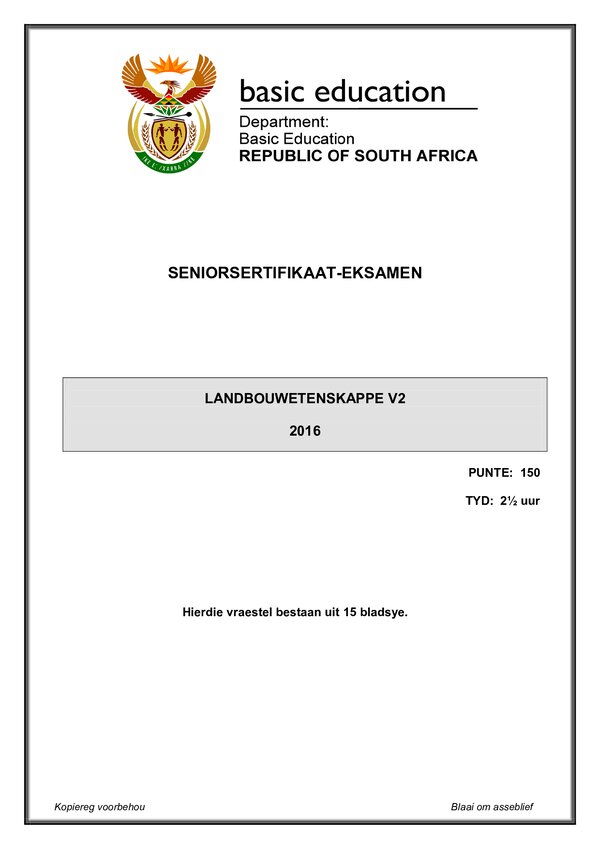 Grade 12 Afrikaans past paper 2016 – Paper 2 (Afrikaans) gr12