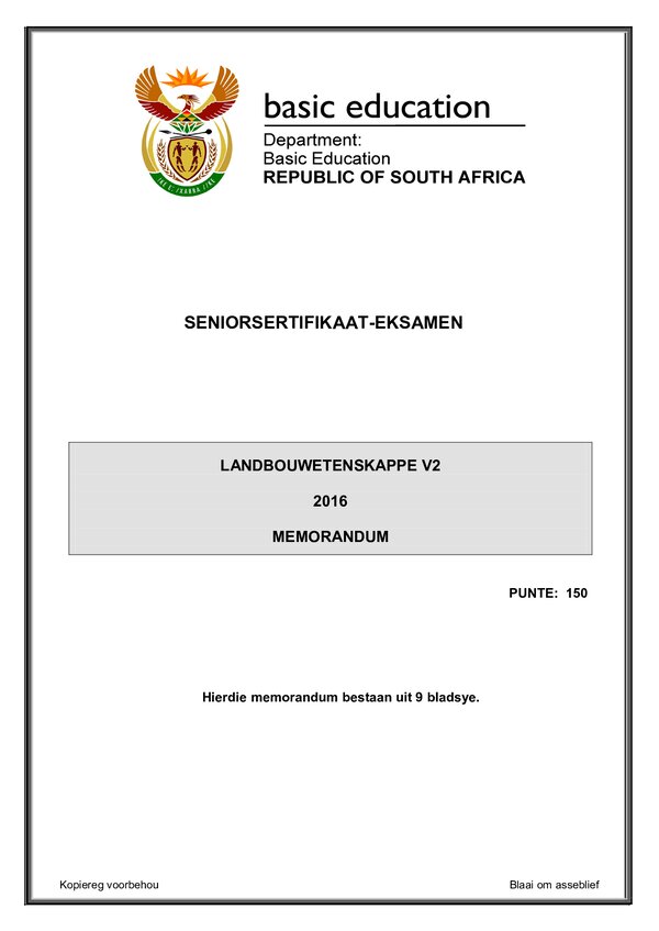 Grade 12 Afrikaans past paper 2015 – Memo 2 (Afrikaans) gr12