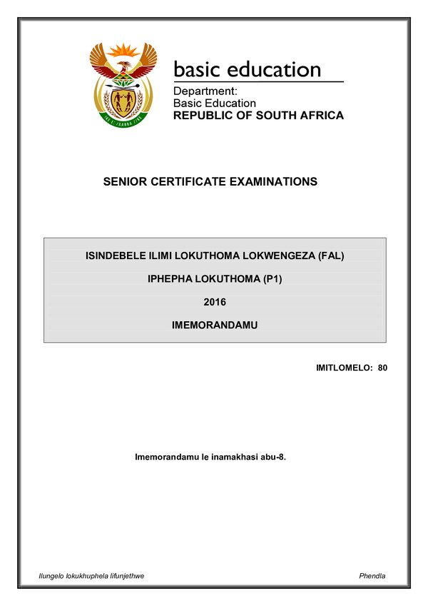 Grade 12 isiNdebele past paper 1994 – IsiNdebele FAL P1 Memo gr12