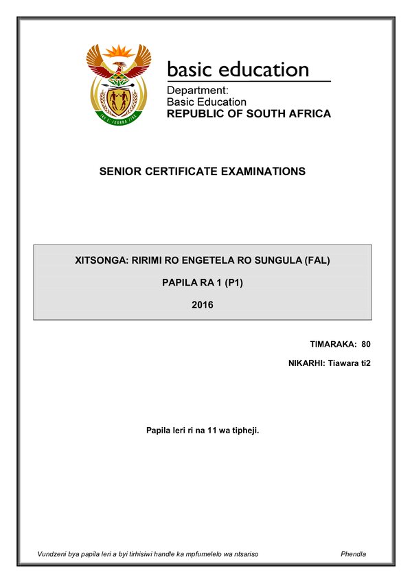 Xitsonga Fal P1 Gr12
