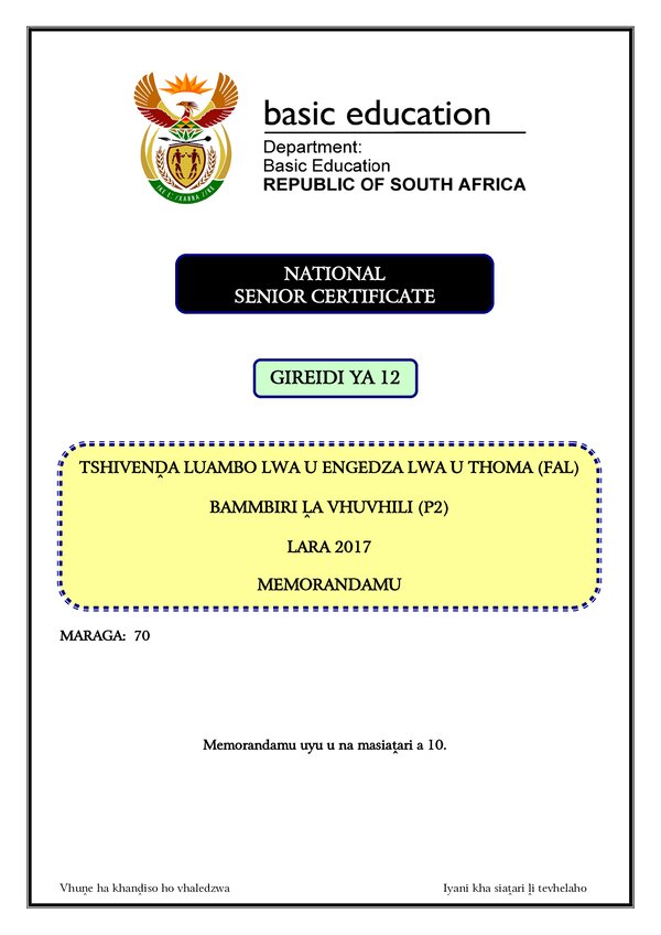 Tshivenda Fal P2 Memo
