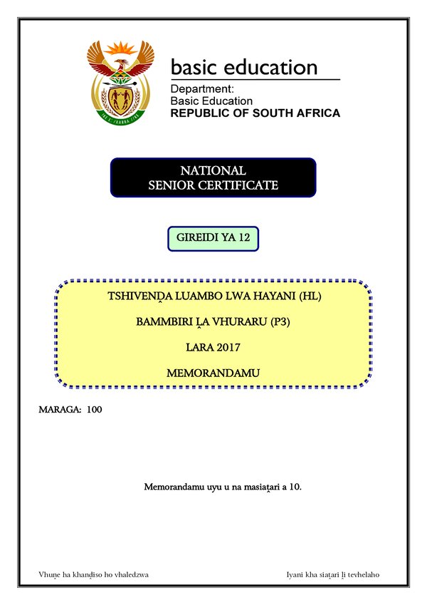 Tshivenda Hl P3 Memo