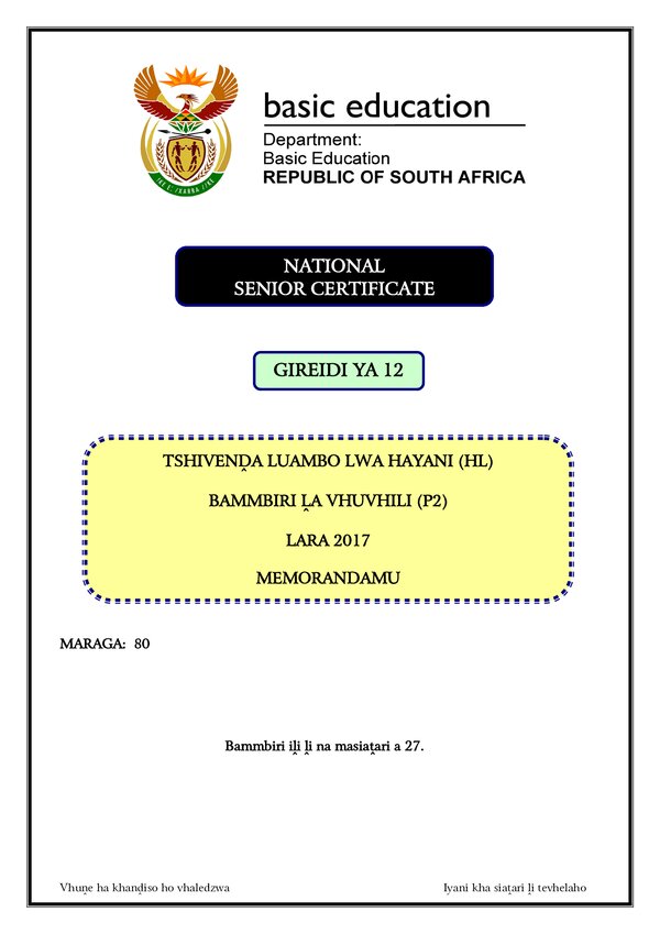 Tshivenda Hl P2 Memo