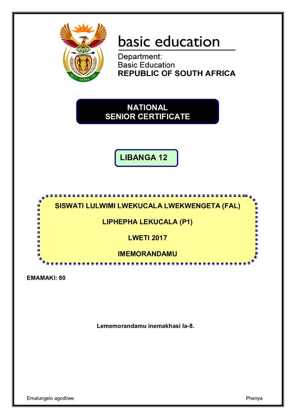 Siswati Fal P1 Memo