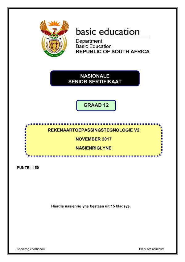 Grade 12 Afrikaans past paper 2017 – Computer Application Technology Memo 2 (Afrikaans)