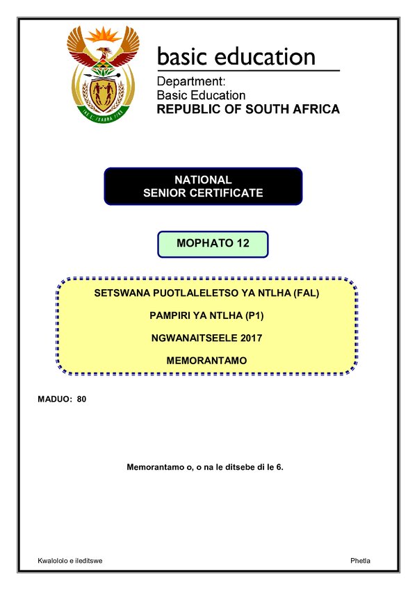 Setswana Fal P1 Memo
