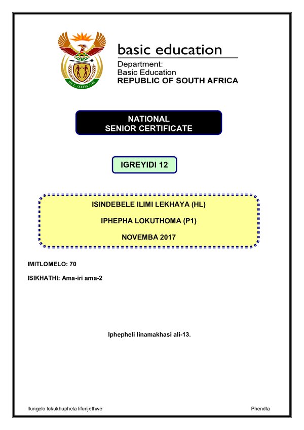 Isindebele Hl P1