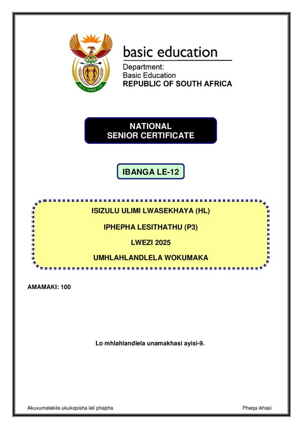 Isizulu Hl P3 Memo