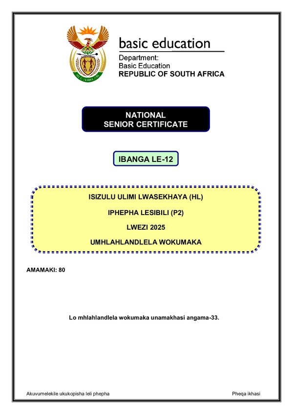 Isizulu Hl P2 Memo