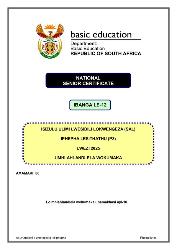 Isizulu Sal P3 Memo