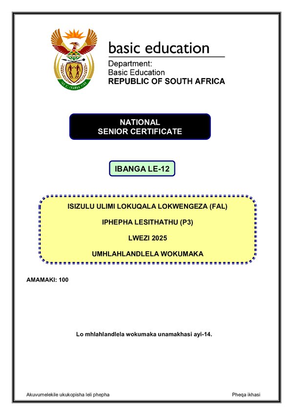Isizulu Fal P3 Memo