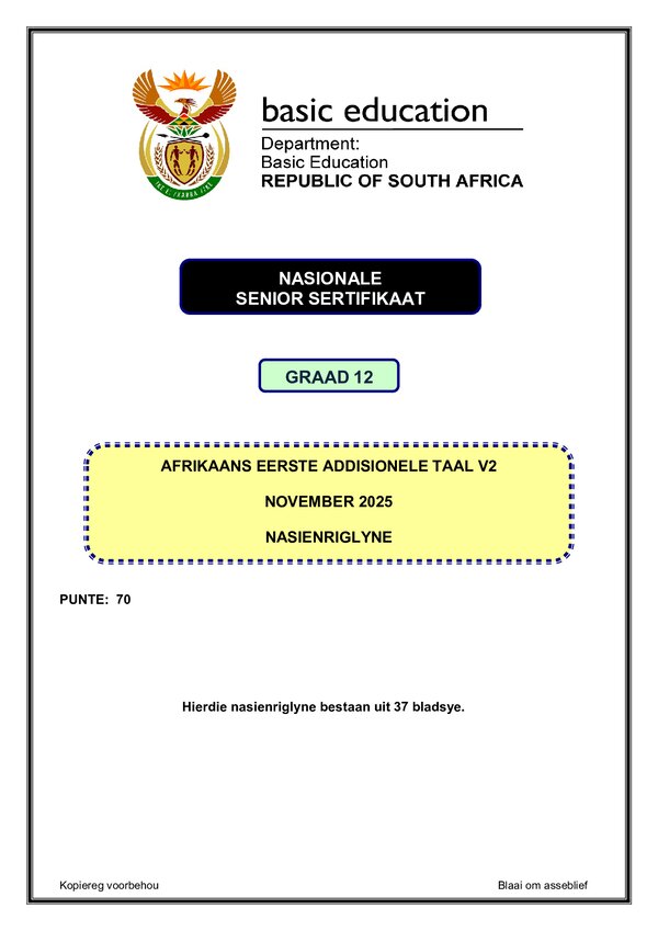 Grade 12 Afrikaans past paper 2025 – Afrikaans FAL P2 memo