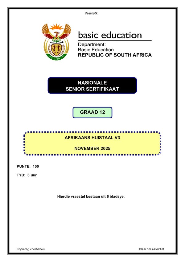 Grade 12 Afrikaans past paper 2015 – Afrikaans HL P3