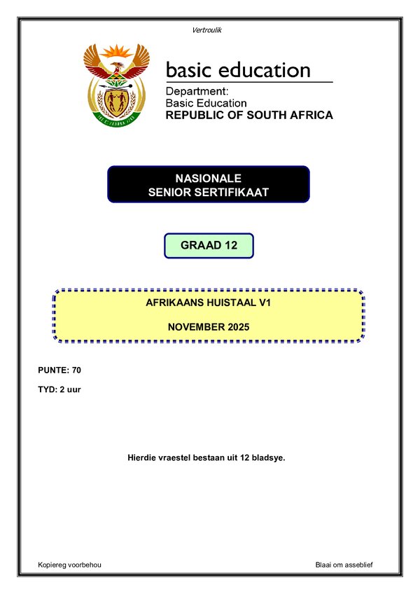 Grade 12 Afrikaans past paper 2012 – Afrikaans HL P1