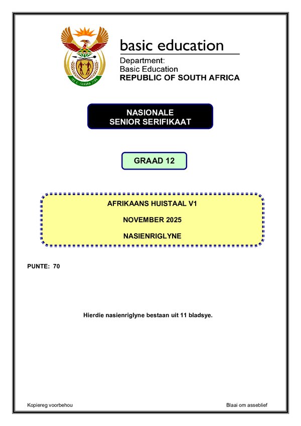 Grade 12 Afrikaans past paper 2012 – Afrikaans HL P1 memo