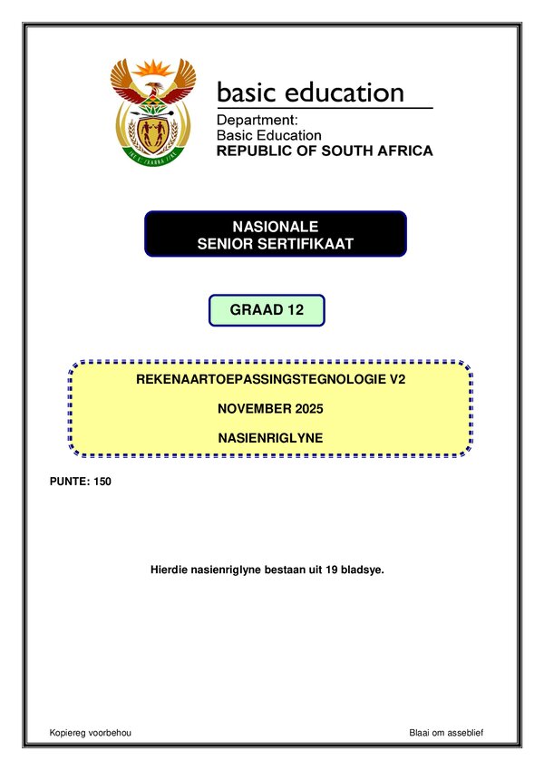 Grade 12 Afrikaans past paper 2025 – Computer Application Technology Memo 2 (Afrikaans)