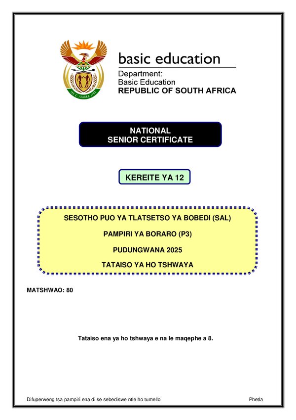 Sesotho Sal P3 Memo