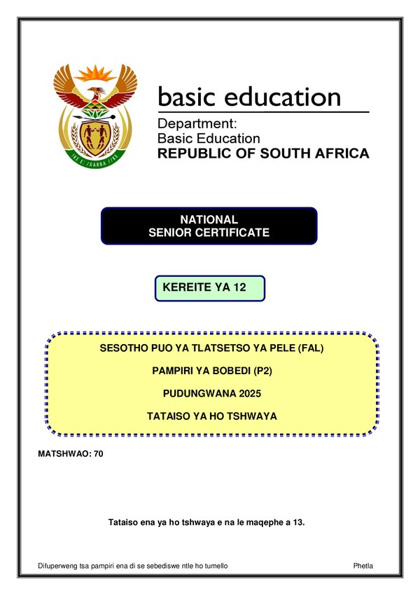 Sesotho Fal P2 Memo