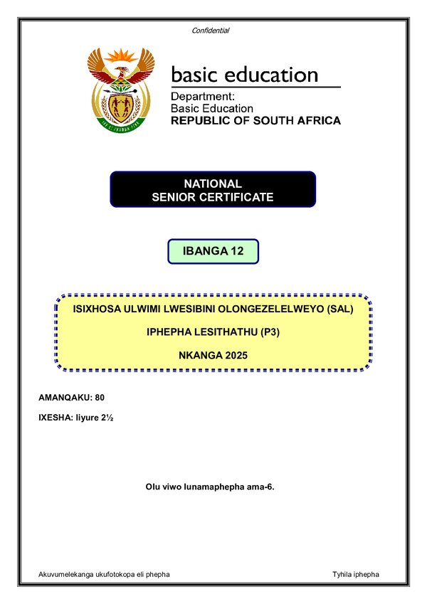 Grade 12 isiXhosa past paper 2018 – IsiXhosa SAL P3