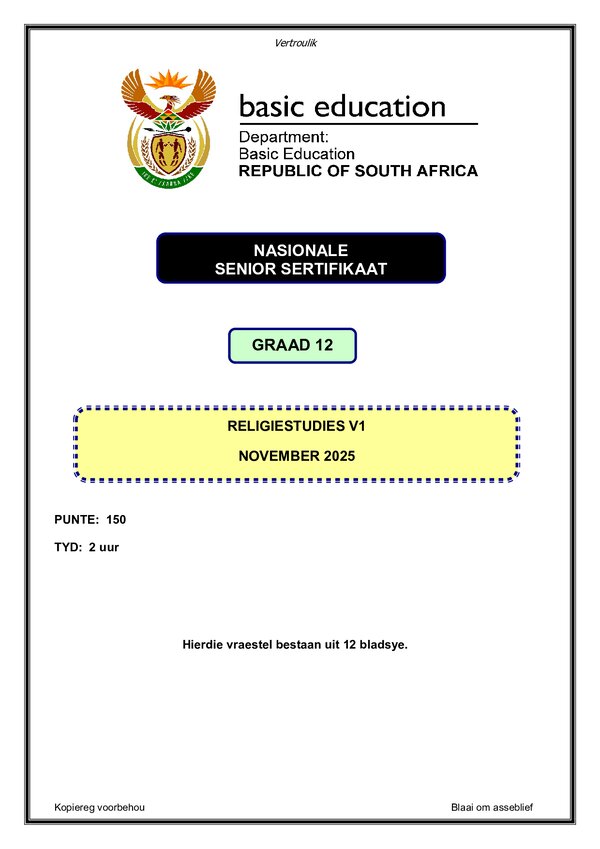 Religion Studies Paper 1 (Afrikaans)