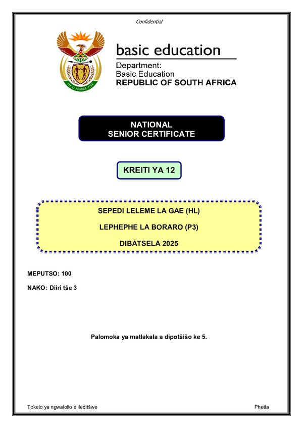 Grade 12 Sepedi past paper 2024 – Sepedi HL P3