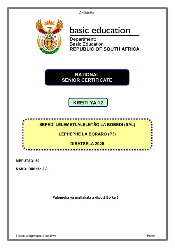 Grade 12 Sepedi past paper 2025 – Sepedi SAL P3