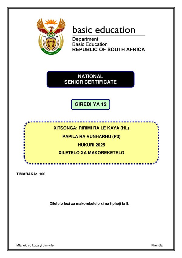 Xitsonga Hl P3 Memo
