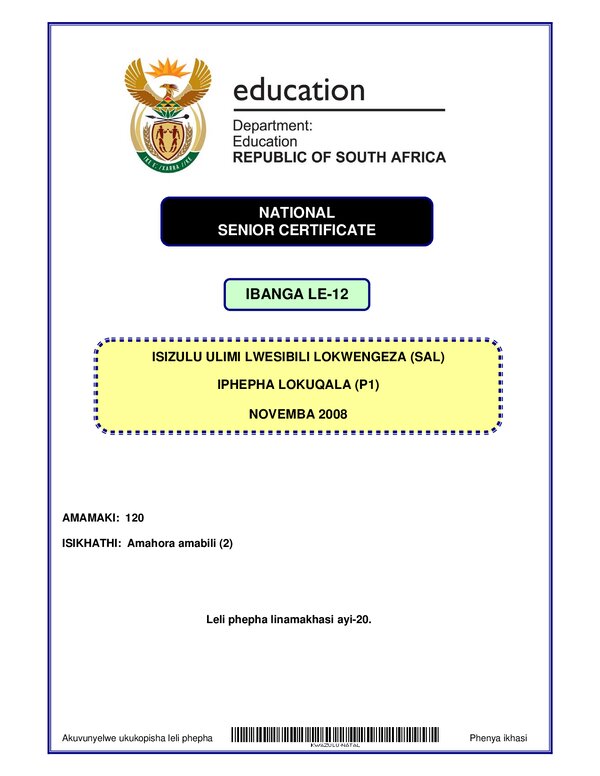 Isizulu Sal P1 (Kwa Zulu Natal)