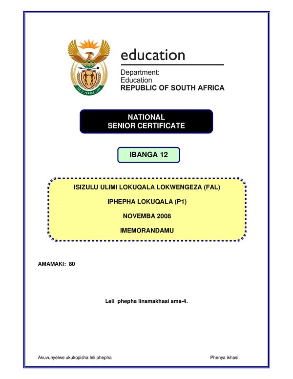Isizulu Fal P1 Memo