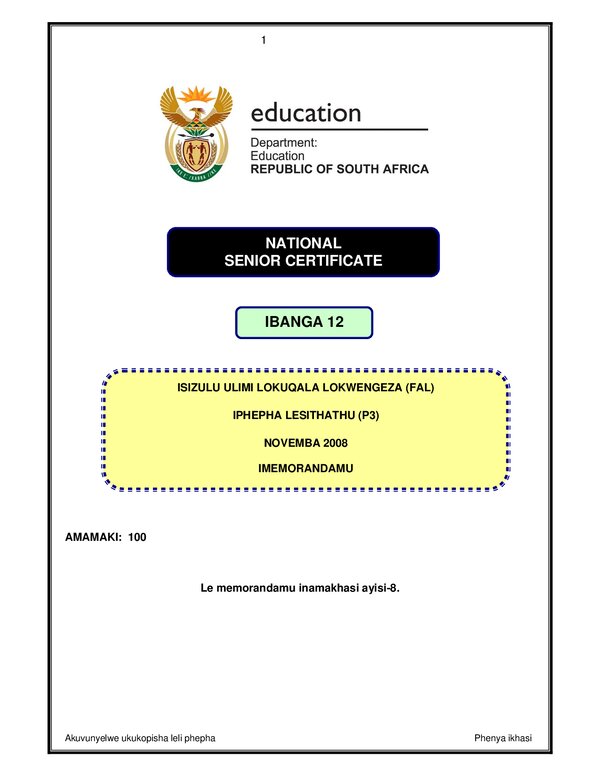 Isizulu Fal P3 Memo