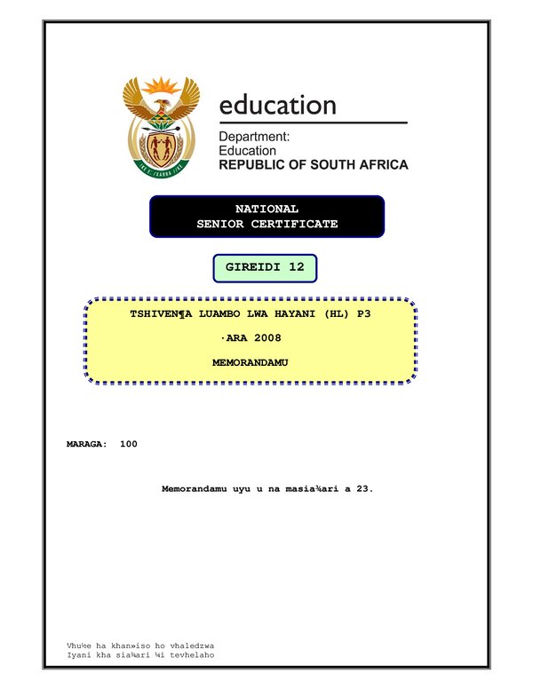 Tshivenda Hl P3 Memo
