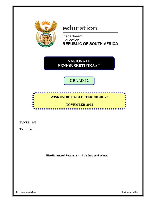 Mathematical Literacy P2 Afrikaans