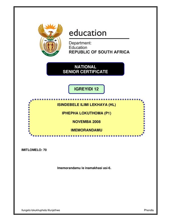 Isindebele Hl P1 Memo